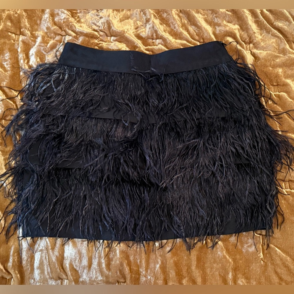NWT Wells Grace black Ostrich feather mini skirt